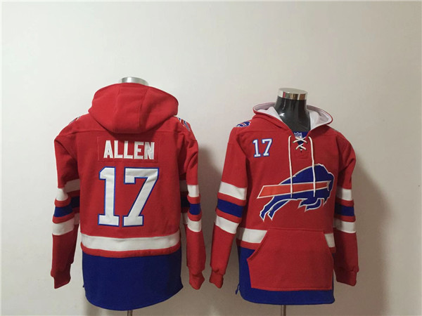 Buffalo Bills #17 Josh Allen Red Royal Ageless Must-Have Lace-Up Pullover Hoodie